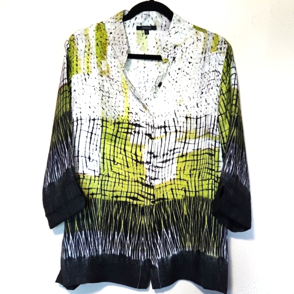 Dressori 100% Silk Art Abstract Design 3/4 Length Sleeves Blouse Size Large EUC